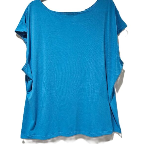 TURQUOISE BLUE SLEEVELESS CUTOUT CONTEMPORARY TOP  26/28 CRUISE RESORT TRAVEL - Picture 2 of 5